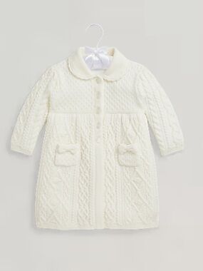 Ralph Lauren Aran-Knit Wool Sweater Jacket Cream Cable Knit Lined